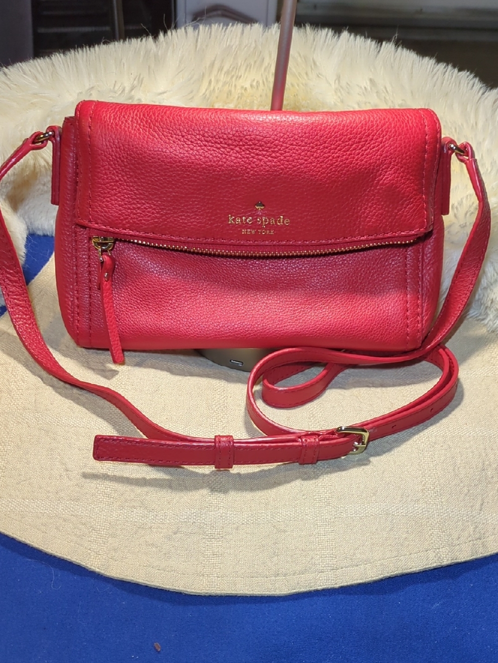 kate spade Red Pebbled Leather Crossbody Bag 9 1/2" X 6" NOW ONLY $75